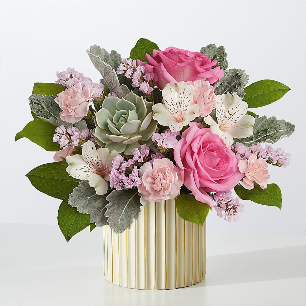 Dusty Rose Bouquet with Ivory Vase – SARAH'S FLOWERS, Fullerton CA