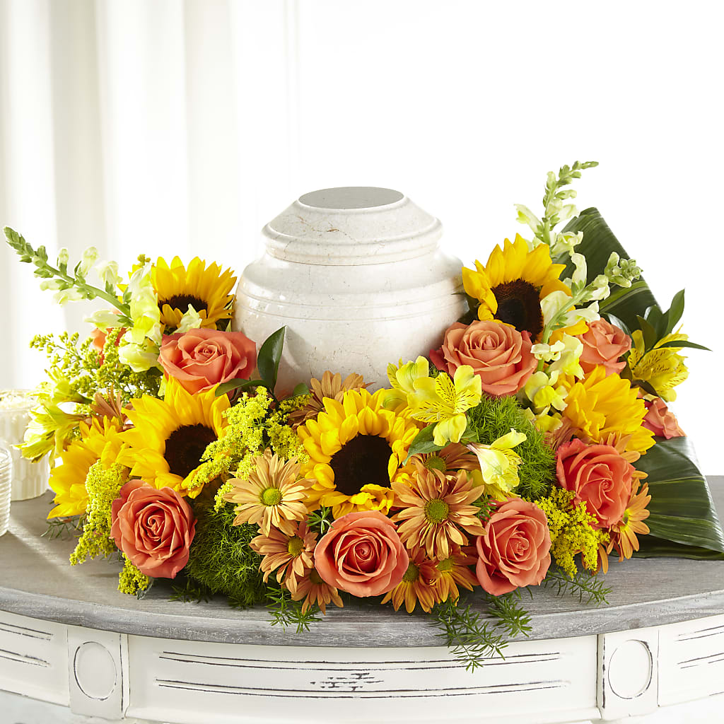 Faithful Sunflower Cremation Adornment – SARAH'S FLOWERS, Fullerton CA