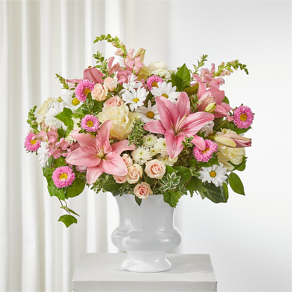 Empathetic Blooms Urn Arrangement – SARAH'S FLOWERS, Fullerton CA