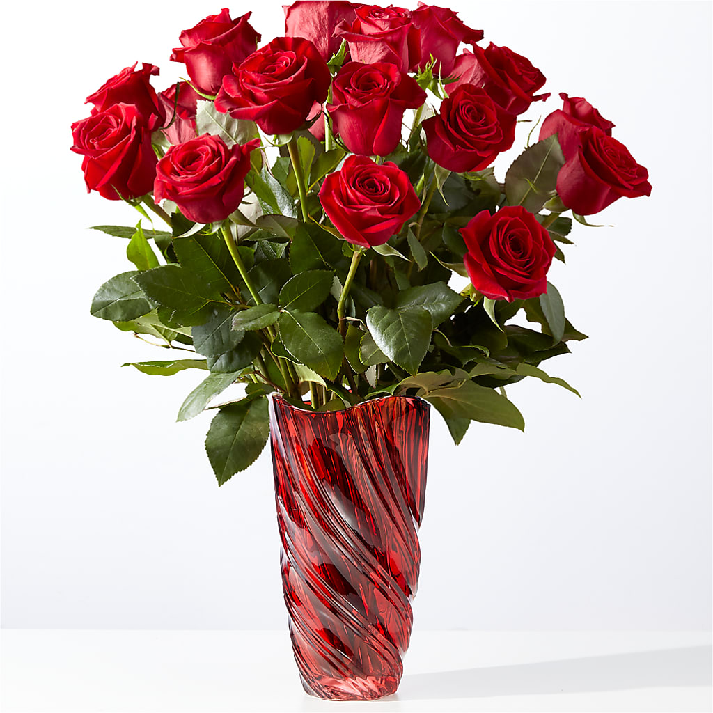 Classic Love Red Rose Bouquet with Luxe Swirl Vase – SARAH'S FLOWERS, Fullerton CA