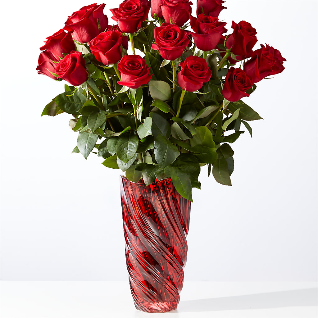 Classic Love Red Rose Bouquet with Luxe Swirl Vase – SARAH'S FLOWERS, Fullerton CA