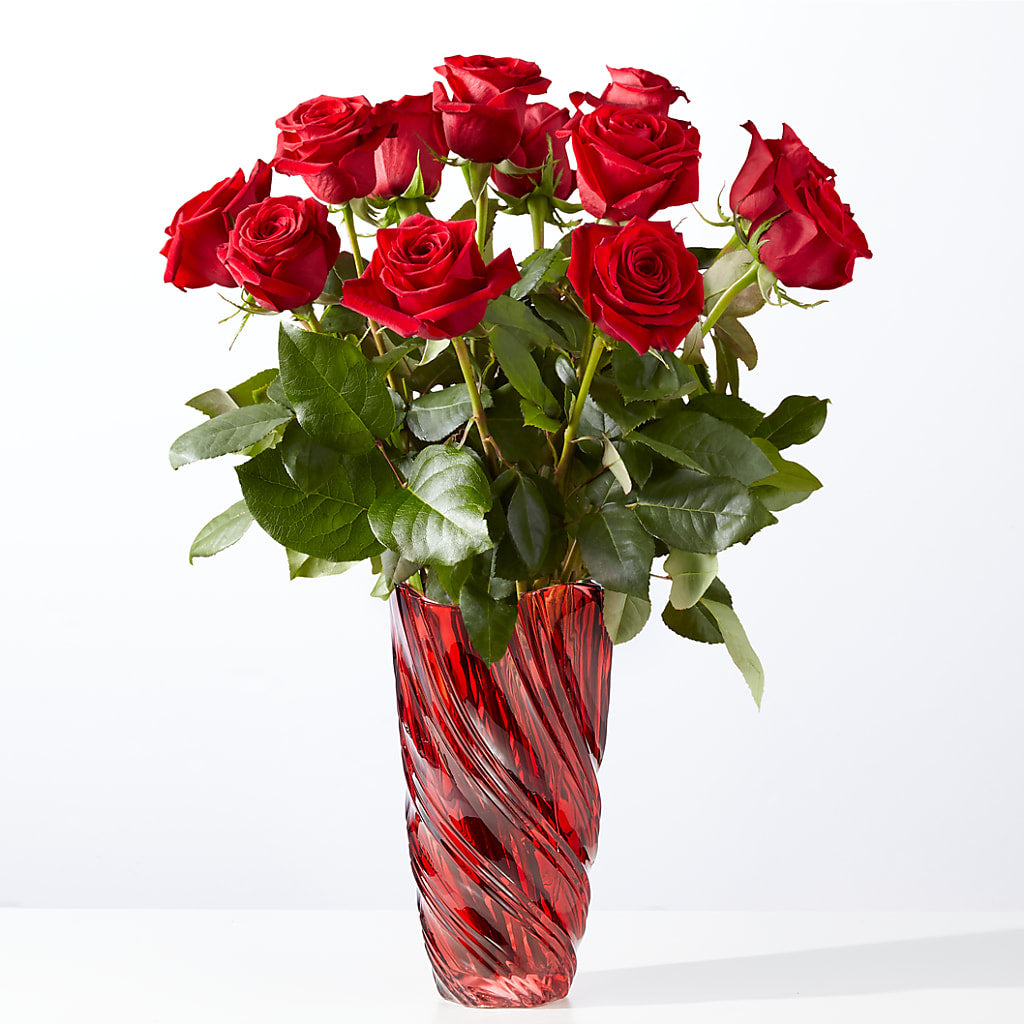 Classic Love Red Rose Bouquet with Luxe Swirl Vase – SARAH'S FLOWERS, Fullerton CA