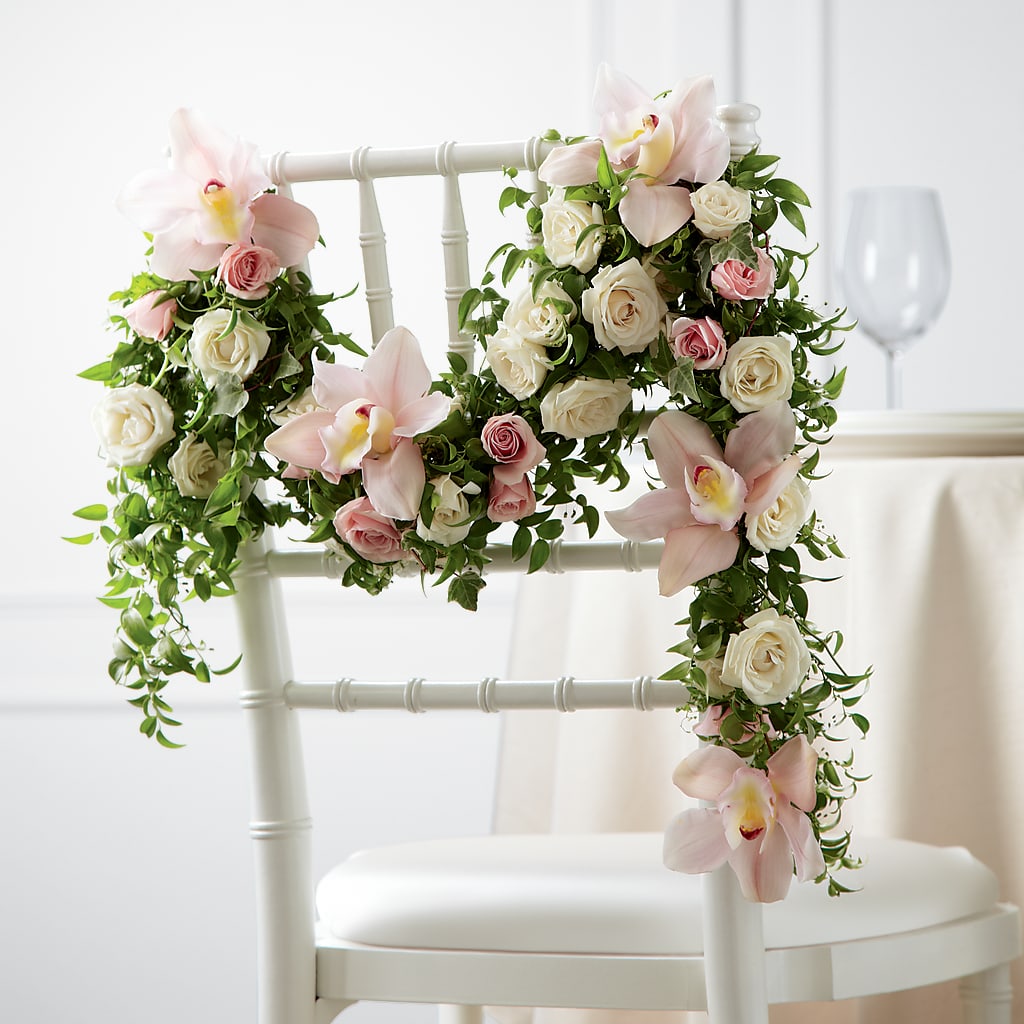 Orchid Rose Chair Décor – SARAH'S FLOWERS, Fullerton CA