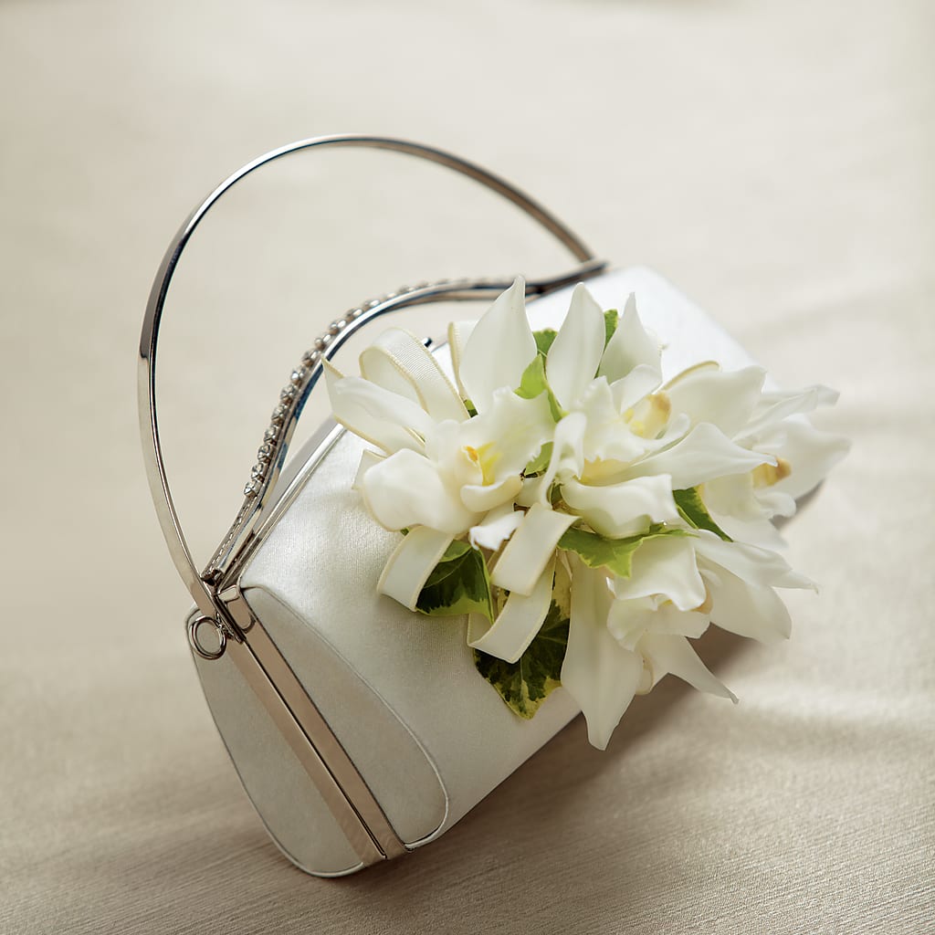 White Purse Decor – SARAH'S FLOWERS, Fullerton CA