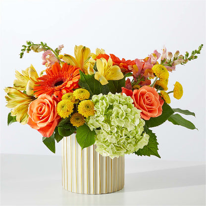 Autumn Sunshine Bouquet with Ivory Vase – SARAH'S FLOWERS, Fullerton CA