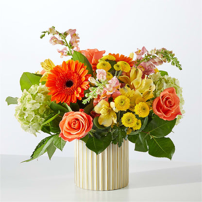 Autumn Sunshine Bouquet with Ivory Vase – SARAH'S FLOWERS, Fullerton CA