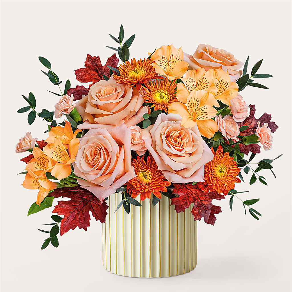 Spiced Latte Bouquet with Ivory Vase – SARAH'S FLOWERS, Fullerton CA
