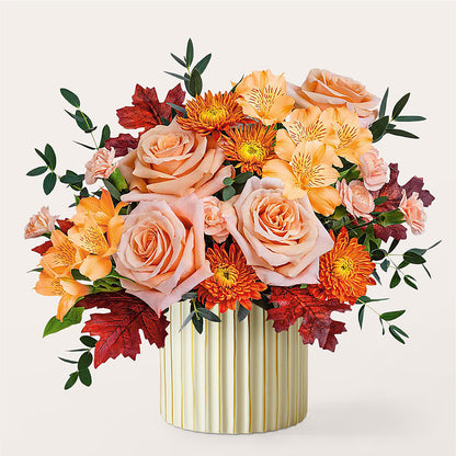 Spiced Latte Bouquet with Ivory Vase – SARAH'S FLOWERS, Fullerton CA