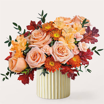 Spiced Latte Bouquet with Ivory Vase – SARAH'S FLOWERS, Fullerton CA