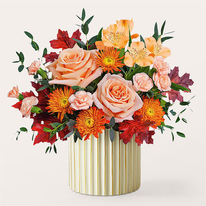 Spiced Latte Bouquet with Ivory Vase – SARAH'S FLOWERS, Fullerton CA