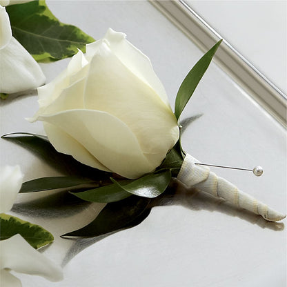 White Rose Boutonniere – SARAH'S FLOWERS, Fullerton CA